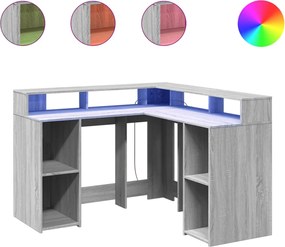 vidaXL Birou cu lumini LED, gri sonoma, 130x130x91 cm, lemn prelucrat