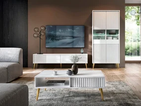 Set camera de zi Bristol D110Alb, De aur, Părți separate, Cu comodă TV, Cu componente suplimentare, Sticlă, PAL laminat, Lemn: Fag