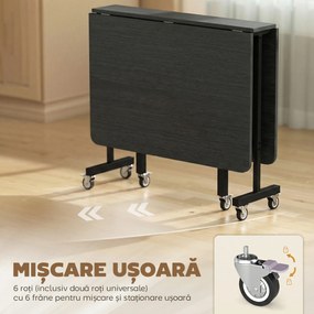 HOMCOM Masă de Dining Pliabilă, Masă de Bucătărie Rabatabilă cu Roți cu Frână pentru 4-6 Persoane, Birou Compact cu Cadru din Oțel, pentru Living, 120x80x73 cm, Negru cu Efect de Lemn | Aosom Romania