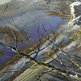 Tablou -Cabane într-un peisaj de iarnă, pictură în ulei (70x50 cm)