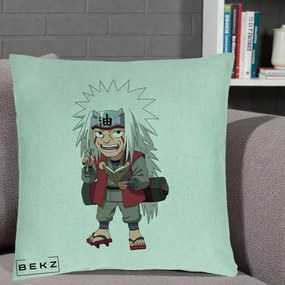 Perna Personalizata Naruto Jiraiya Sensei Chibi, 40x40 cm, Verde Menta, Husa Detasabila, Perna Inclusa, BEKZ®