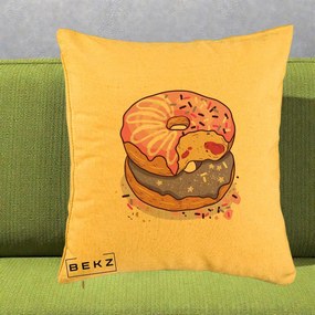 Perna Decorativa Donuts Roz si Mov, 40x40 cm, Galben, Husa Detasabila, Perna Inclusa, BEKZ®