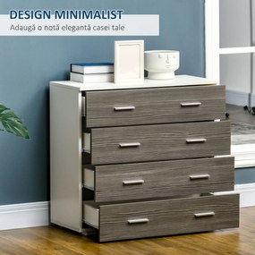 HOMCOM Comodă Modernă cu 4 Sertare, Manere din Aluminiu, Structură din Lemn, 76x35x72 cm, Alb și Gri | Aosom Romania