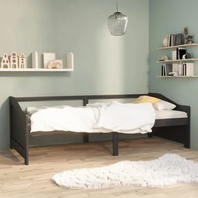 vidaXL Pat de zi cu 3 locuri, gri închis, 90x200 cm, lemn masiv pin