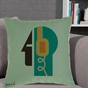 Perna Personalizata Retro Casti Muzicale, 40x40 cm, Verde, Husa Detasabila, Perna Inclusa, BEKZ®