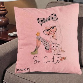 Perna Decorativa So Cute Fata Fashion, 40x40 cm, Roz, Husa Detasabila, Perna Inclusa, BEKZ®