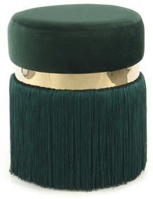 Puf/ Taburet tapitat cu franjuri Rebecca verde / auriu