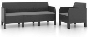 3079677 vidaXL Set mobilier de grădină cu perne, 2 piese, antracit, PP ratan