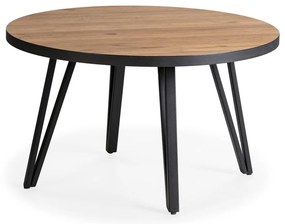 Măsuță de cafea neagră/în culoare naturală rotundă cu blat cu aspect de lemn de stejar ø 80 cm Sindi – Marckeric