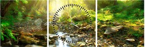 Tablou cu râul în pădurea verde (cu ceas) (90x30 cm)