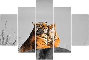 Tablou - Tigroaica cu pui, versiunea alb-negru (150x105 cm)