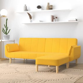 Canapea extensibilă cu 2 locuri,taburet&amp;2 perne,textil,galben