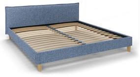 Pat matrimonial albastru cu tăblie și somieră 200x200 cm Tina – Ropez