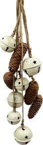 Decor de agatat cu clopotei albi si conuri de brad SEASON, 60cm