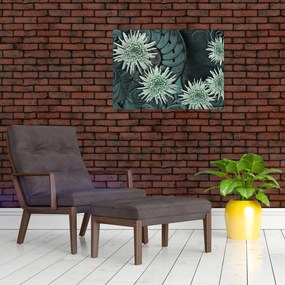 Tablou pe sticlă - Flori verzi (70x50 cm)