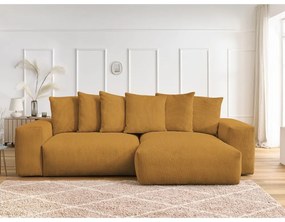 Colțar galben muștar extensibil/cu spațiu de depozitare cu tapițerie din catifea reiată Voltaire – Bobochic Paris