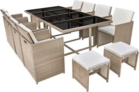 vidaXL Set mobilier de exterior cu perne, 13 piese, bej, poliratan