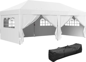 Outsunny Pavilion de grădină exterior pliabil 3 x 6 m cu 6 panouri laterale, sac de transport inclus, alb | Aosom Romania