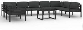 Set mobilier de gradina cu perne, 10 piese, antracit, aluminiu 4x colt + 5x mijloc + masa, 1