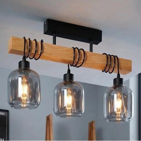 Brilagi - Lustră aplicată WOOD GLASS 3xE27/60W/230V pin/negru/gri fumuriu
