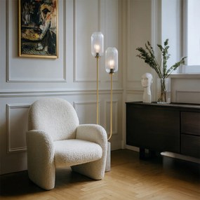 Lampă de podea Art Deco din alamă cu sticlă transparentă cu 2 lumini - Rid