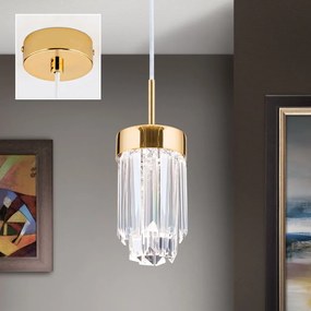 Pendul LED cu cristal K9 design elegant PRISM auriu