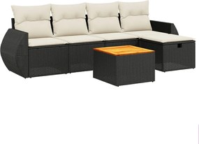 vidaXL Set mobilier de grădină cu perne, 6 piese, negru, poliratan