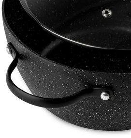 Cratiță Luigi Ferrero Symphony FR-2410, 24x11.5 cm, 4.3 l, Acoperire antiaderentă, Capac din sticlă cu gaură pentru abur, Mânere din oțel cu PVD, Inducție, Marmură neagră