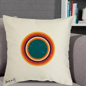 Perna Decorativa Retro Cerc Concentric Geometric Vintage, 40x40 cm, Ecru, Husa Detasabila, Perna Inclusa, BEKZ®