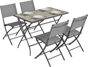 Outsunny Set mobilier grădină pliabil 5 piese masă cu 4 scaune respirabile aspect lemn economisitor de spațiu | Aosom Romania