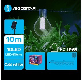 Instalație LED solară decorativă Aigostar 10xLED/8 funcții 10,5m IP65 alb rece