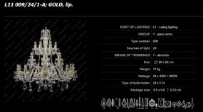 Lustra cristal Bohemia L11 009/24/1-A; GOLD, lip.
