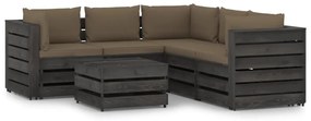 Set mobilier gradina cu perne, 6 piese, lemn gri tratat taupe and grey, 6