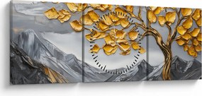 Tablou – Arbore cu frunze aurii (cu ceas) (90x30 cm)