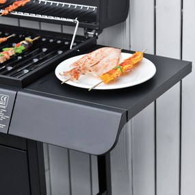 Outsunny Gratar cu Gaz cu Capac si Arzator Lateral, Termometru si 2 Roti