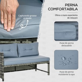 Outsunny Mobilier pentru Grădină cu Canapea cu 2 Locuri, Șezlong și Măsuță, Set pentru Grădină din Ratan, 62x124x62 cm, Gri | Aosom Romania