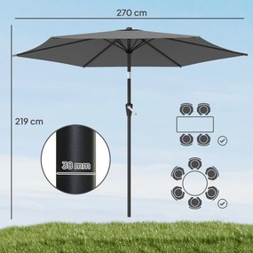 Outsunny Umbrelă 270 cm articulată pentru balcon cu manivelă UV 50+ Umbrelă de grădină Gri închis | Aosom Romania