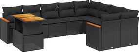 vidaXL Set canapele de grădină cu perne, 10 piese, negru, poliratan