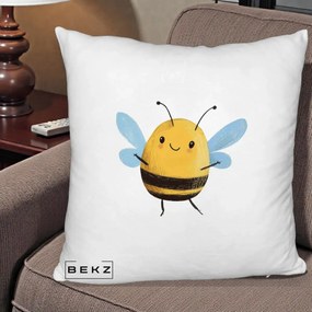 Perna Decorativa Buburuza pe Trifoi cu Patru Foi, 40x40 cm, Alb Pufos, Husa Detasabila, Perna Inclusa, BEKZ®