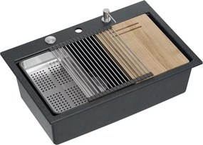 Statie de lucru incastrata Quadron Unique Marc 110 negru diamant - inox 1 cuva 75x49 cm