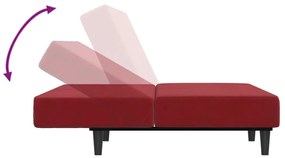 Canapea extensibila cu 2 locuri, rosu vin, catifea Bordo, Fara suport de picioare