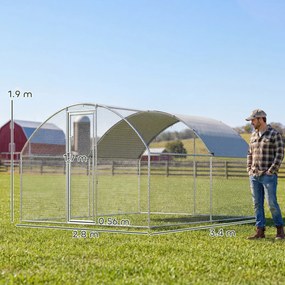 PawHut Țarc pentru Găini de Exterior, 2.8x3.4x1.9m, 9.5㎡ Țarc Metalic din Oțel Galvanizat cu Acoperiș Impermeabil Anti-UV și Încuietoare, Coteț pentru 10-16 Găini, Iepuri și Rațe | Aosom Romania