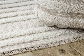 Covor ECO SISAL MOROC 22329 zigzag, linii boho franjuri - structural bej / cremă