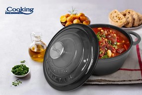 Oală din fontă emailată cu capac 28x13 cm, 6L – Cooking by Heinner, Marble Grey HR-ZVC-S28, păstrează căldura și aromele