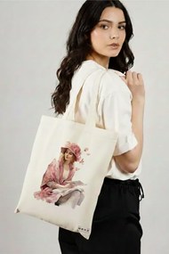 Sacosa de Panza pentru Cumparaturi, Geanta Tote, model The bookie girl 13 38 x 34.5 cm, Alba, BEKZ®