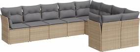 vidaXL Set canapele de grădină, 9 piese, cu perne, bej, poliratan