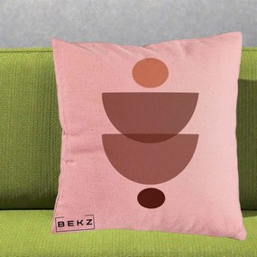 Perna Decorativa Geometric Boho Semicercuri Brun, 40x40 cm, Roz, Husa Detasabila, Perna Inclusa, BEKZ®