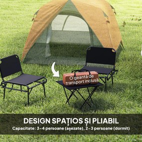 Outsunny Cort de Camping pentru 3 Persoane cu Buzunare Detașabile și Geantă de Transport, 200x200x135 cm, Portocaliu | Aosom Romania