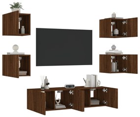 3216859 vidaXL Unități de perete TV cu LED-uri, 6 piese, stejar maro, lemn