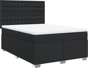 vidaXL Pat box spring cu saltea, negru, 140x190 cm, piele ecologică
